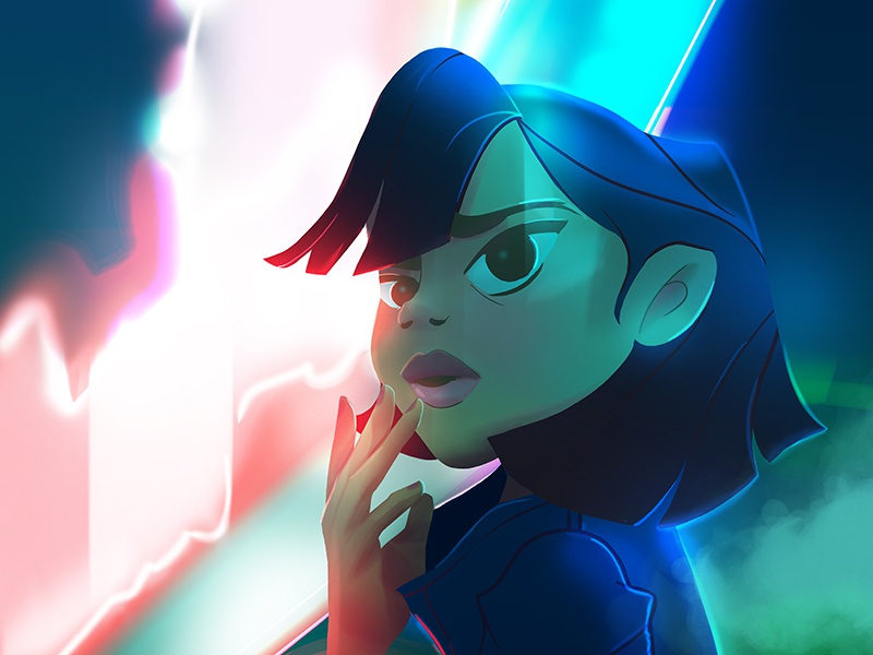 Bright Eyes carnival girl neon character illustration painting light e.jpg