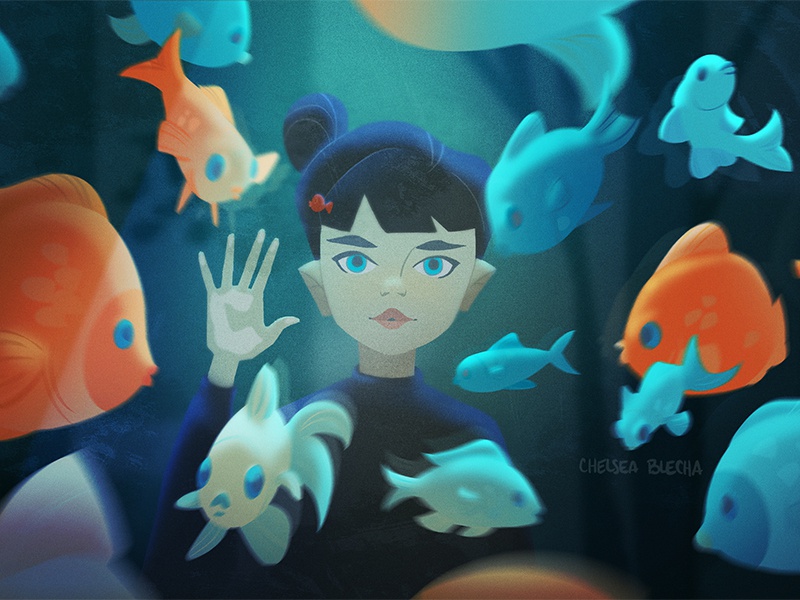 Fishbowl night fish girl underwater sea background design environment.jpg