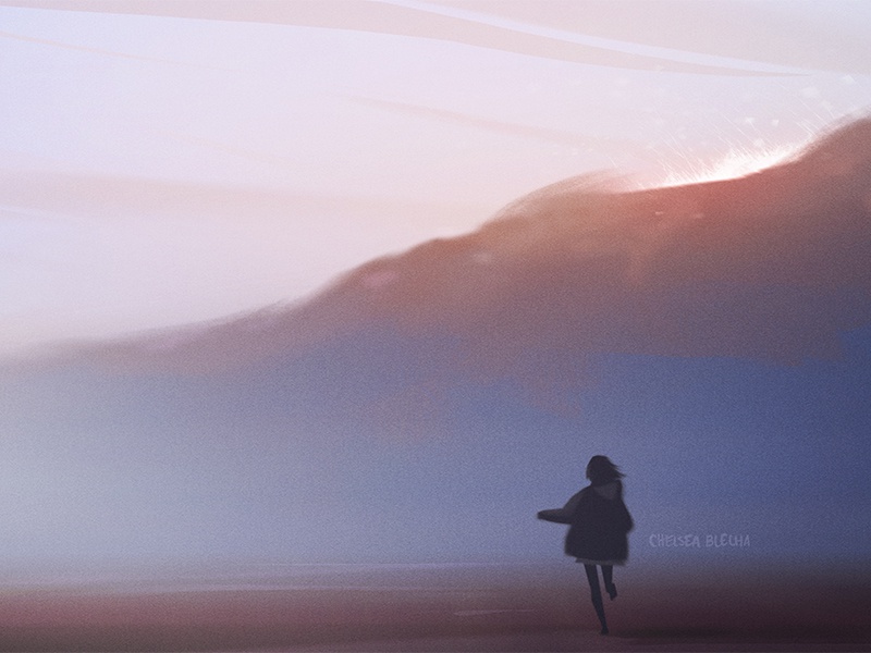 Its Time girl night mountain ocean sunset background design environmen.jpg