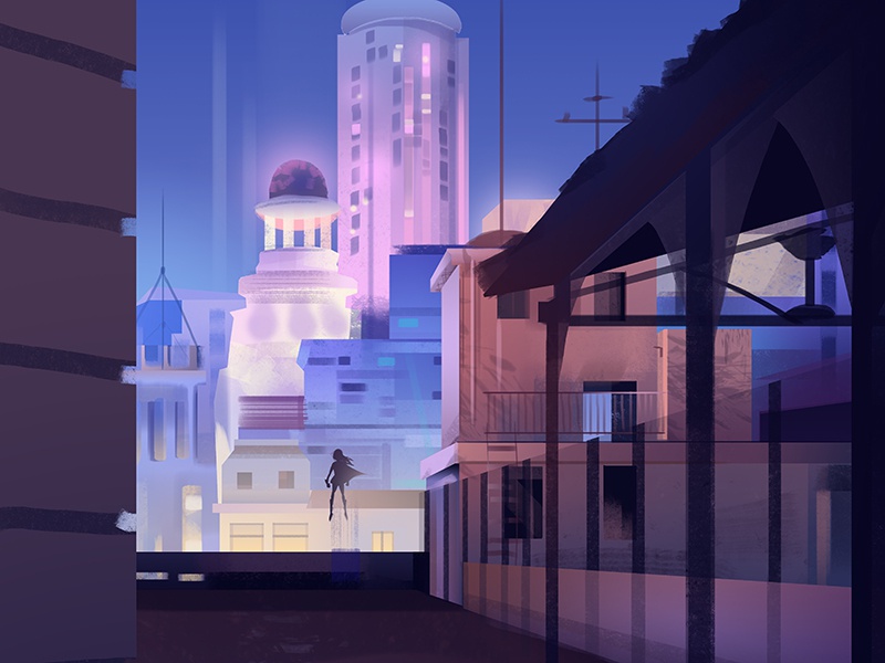 Jungle city superhero wonder woman illustration light night photoshop.jpg