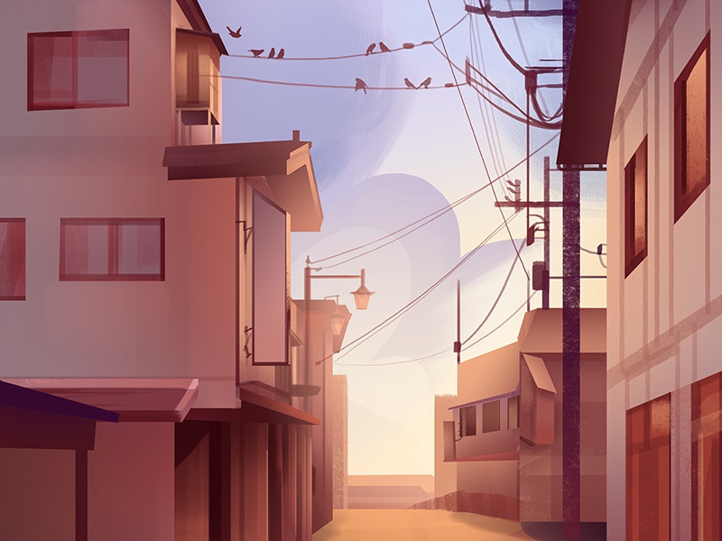 Runaway illustrator city clouds birds background illustration design p.jpg