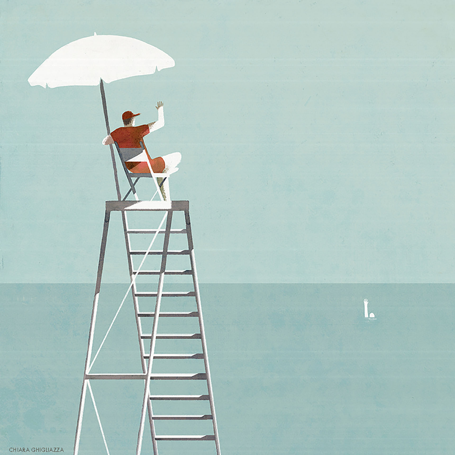 Sos help baywatch beach conceptual illustration emergency ILLUSTRATION.jpg