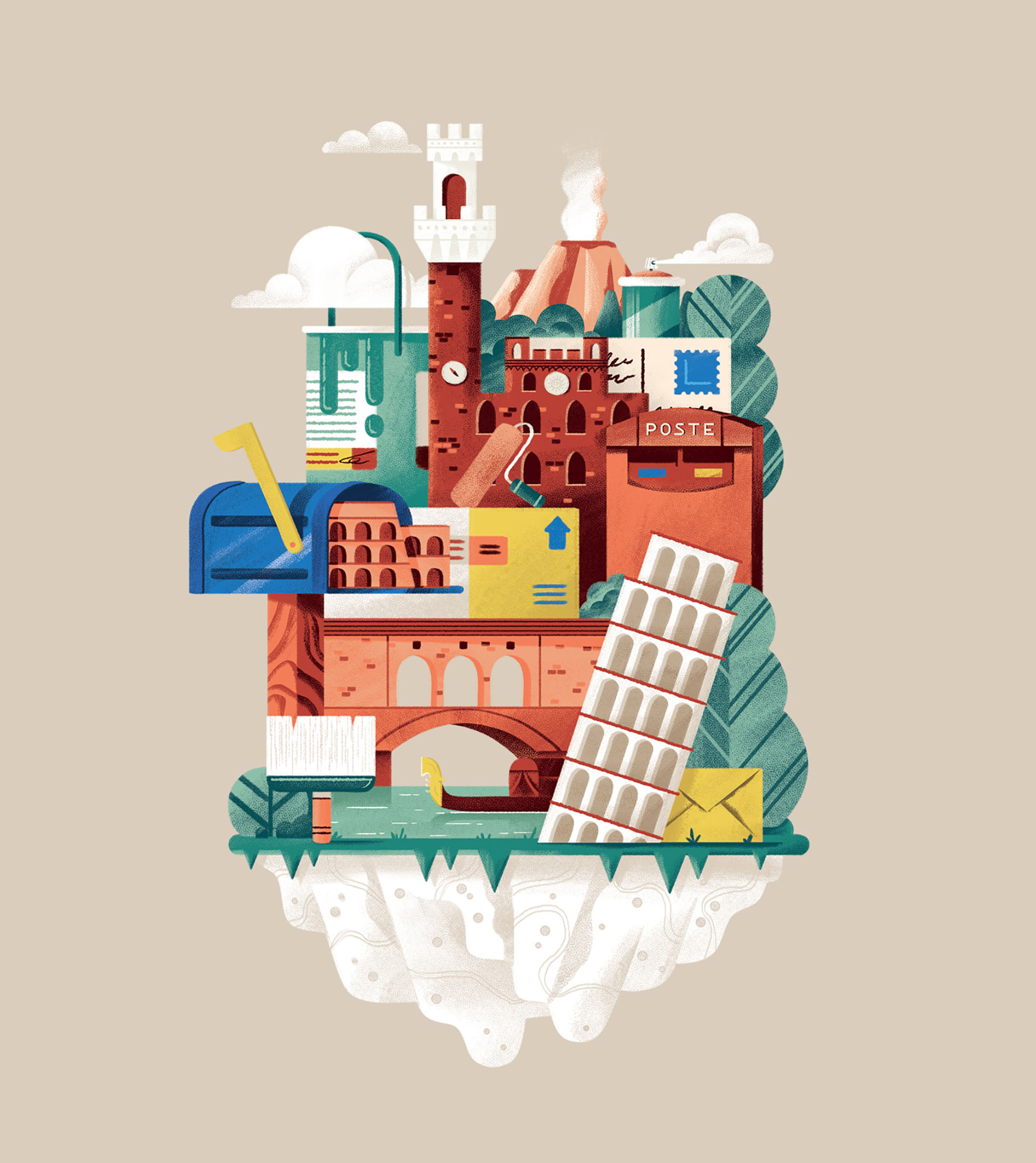 ILLUSTRATION  Floating World monuments Italy vulcan mail poste Poste i.jpg