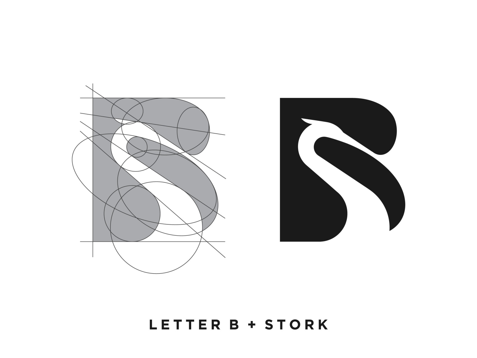 Letter B + Stork Logo Grid typography illustration icon branding symbo.jpg