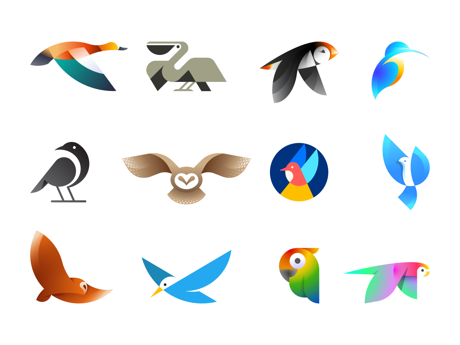 Beautiful Birds flat gradient illustration animal mark symbol logo bir.png