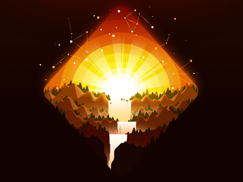 Autumn Waterfall stars constellation radiance mountain water landscape.png