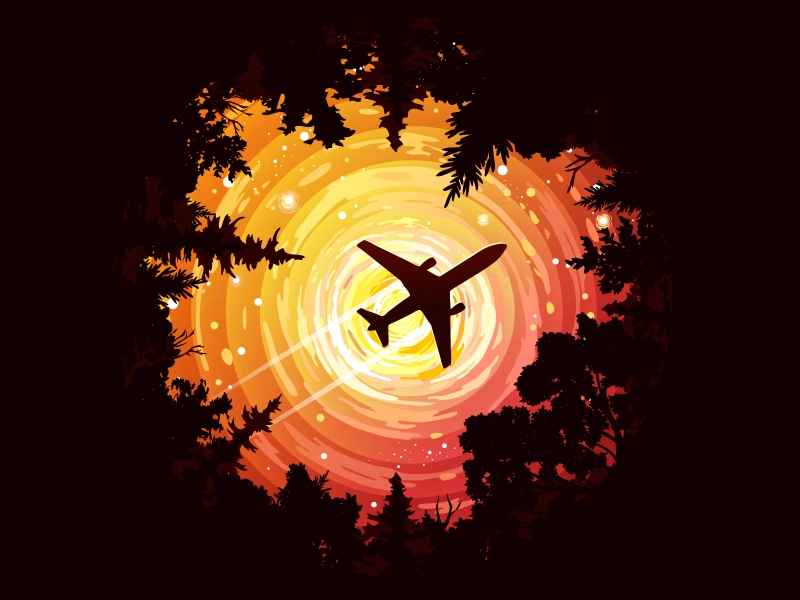 Airplane orange trend circleart artstyle impressionism travel wild sky.webp