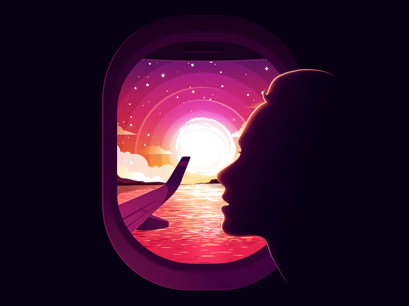 Dazzling Sunset colors plane water colorful horizon woman girl face ae.webp