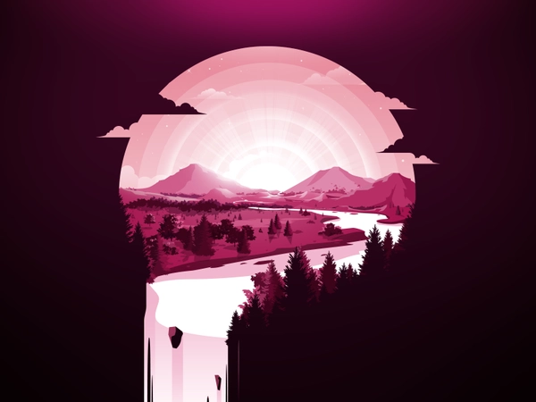 Field of Dreams negative illustration trend forest glade horizon river.webp