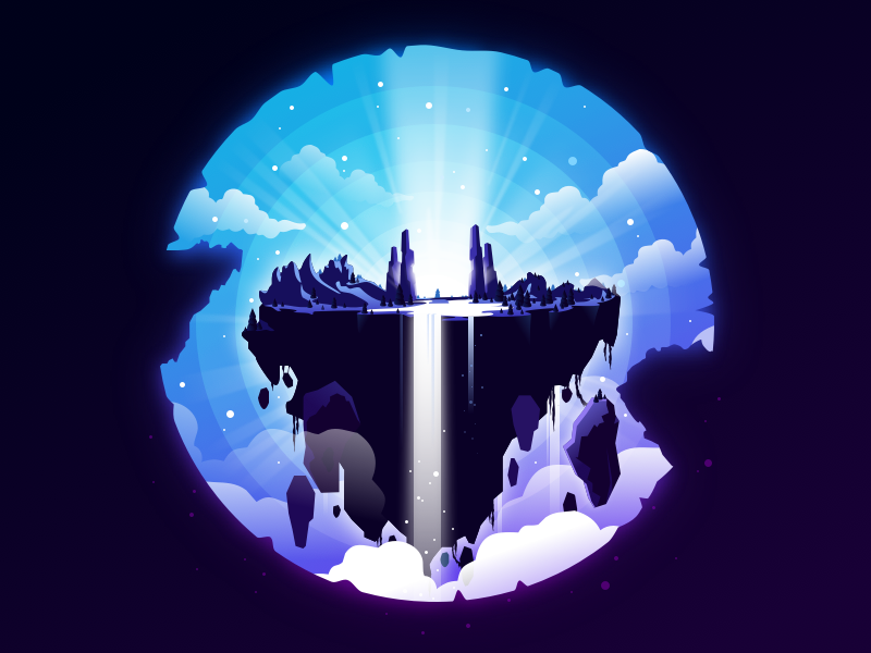 Infinity Life soaring isle forest circle clouds gates waterfall vector.png