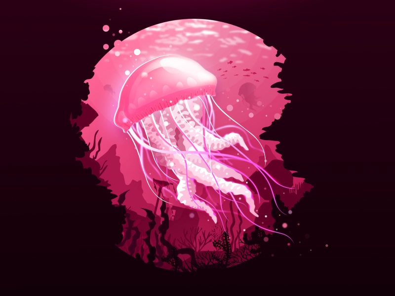 Jellyfish elipse circle underwater new vector negative landscape trend.webp