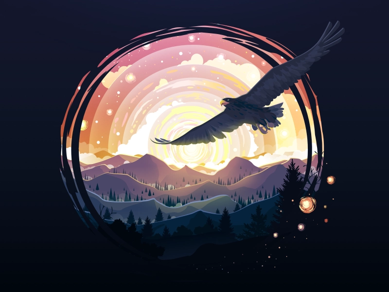 King Bird prok-art calmness forest circle art circleart artstyle scene.webp