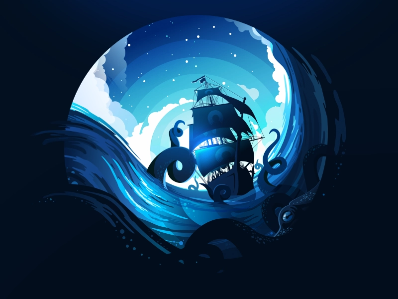 Kraken ogre beast trend vector artwork negative landscape nature proko.webp