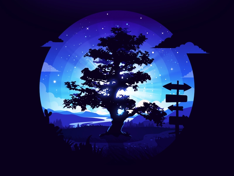 Lonely Tree illustration forest field river plain landscape parallax b.webp