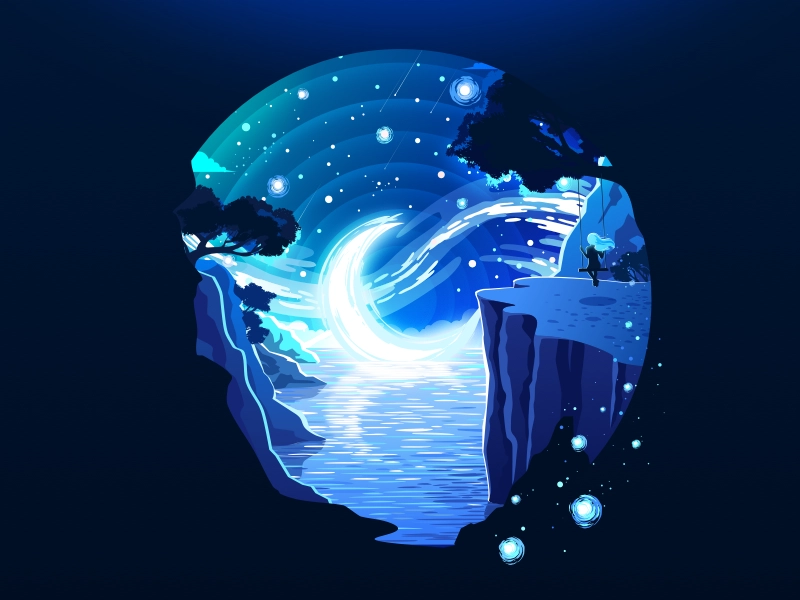 Moon Girl artstyle scene impressionism inspire swing calmness pacifica.webp