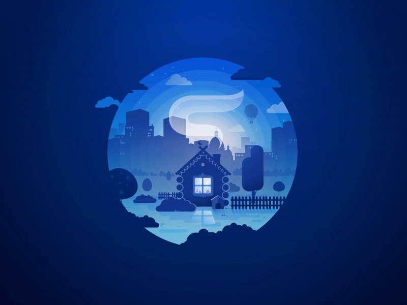 Night house circle elipse illustration forest landscape nature trend n.webp