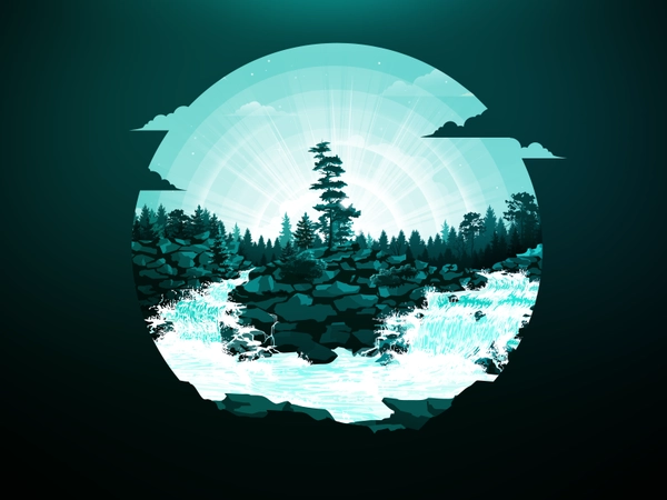 Raging River tree waterfall illustration reserve massasauga canada sto.webp