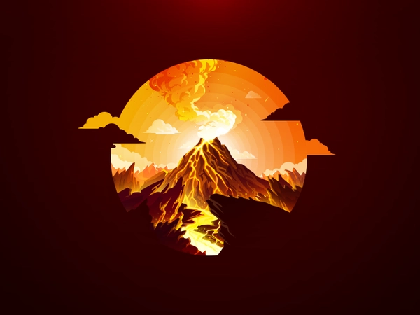 Volcano landscape light blaze fire flame hell ejection drift eructatio.webp