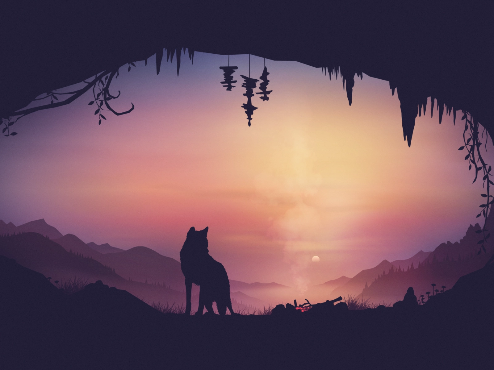 Slumber background animals vector fire sunset nature illustration moun.webp