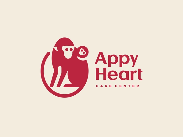 Appy Heart animal modern care monkey cute character baby logo.webp