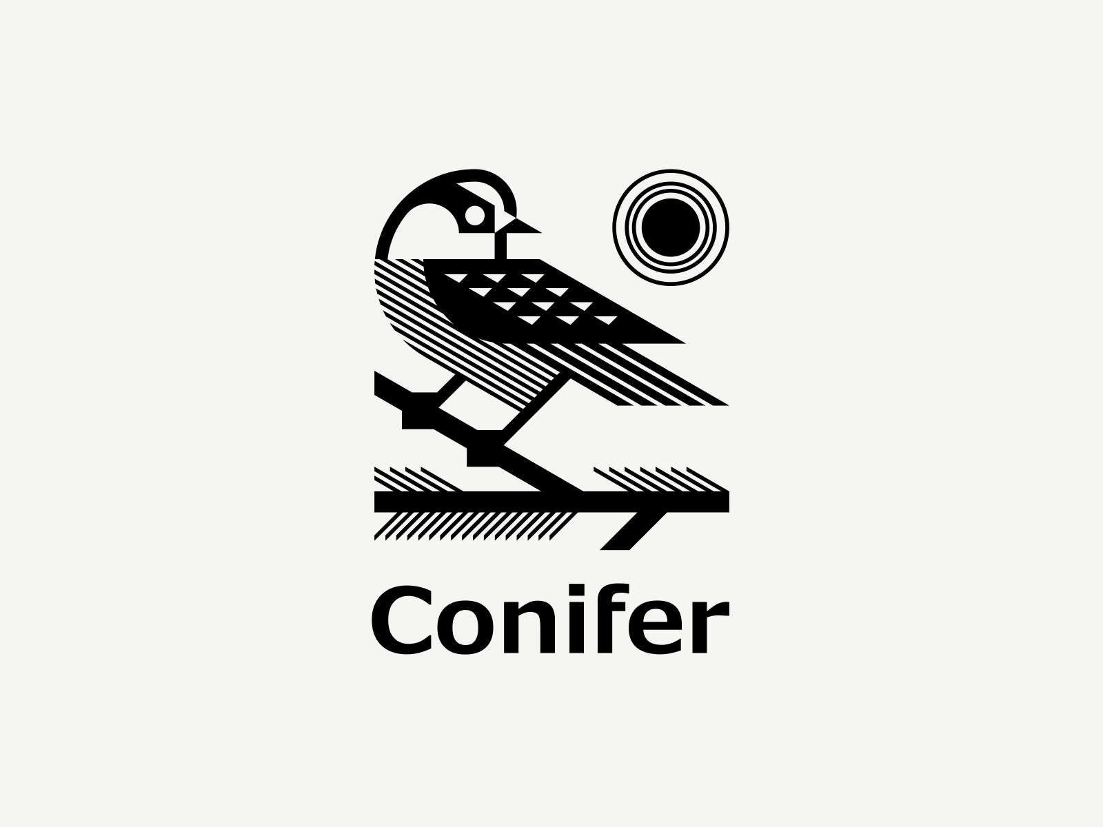 Conifer pine bird logo sun canada character vector brand identity bird.webp
