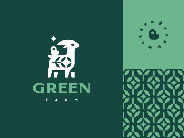 Green Farm flower plant star pattern cheese milk mascot logotype logo.webp