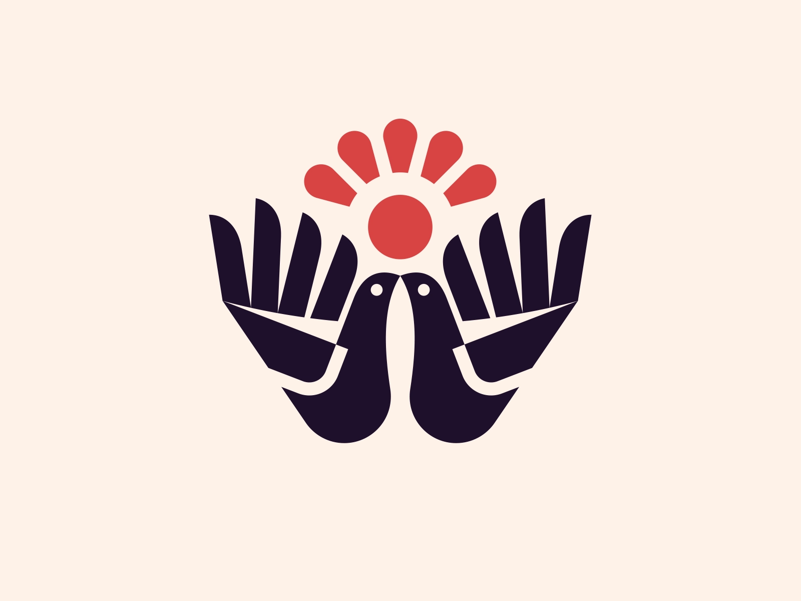kiss kiss monochrome modern logo cute hands hand flower sun birds bird.webp