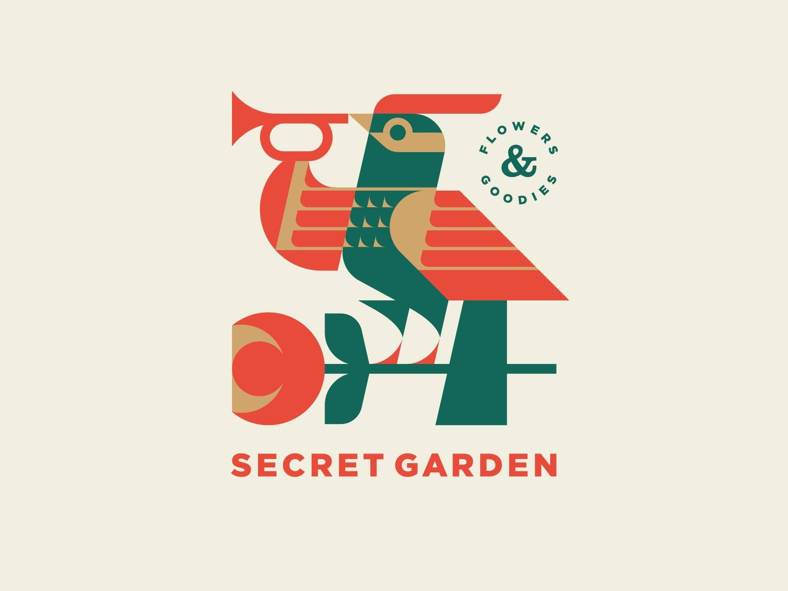 Secret Garden v.2 rooster phoenix flower garden firebird bird branding.webp