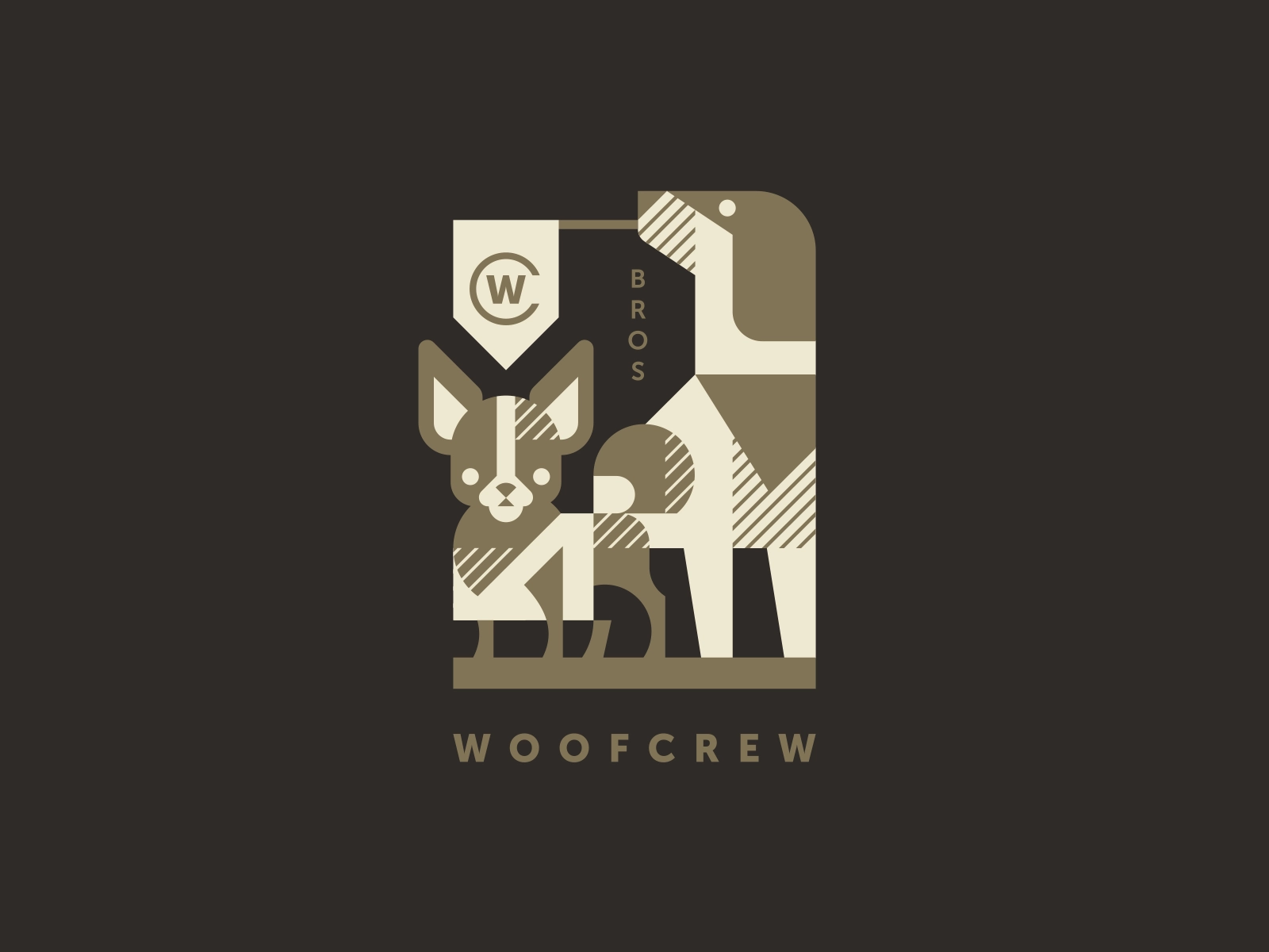 Woofcrew badge animals cute branding mascot geometric illustration chi.webp