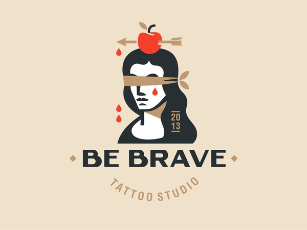 Be brave pain tattoo emblem logo vector design character illustration.webp
