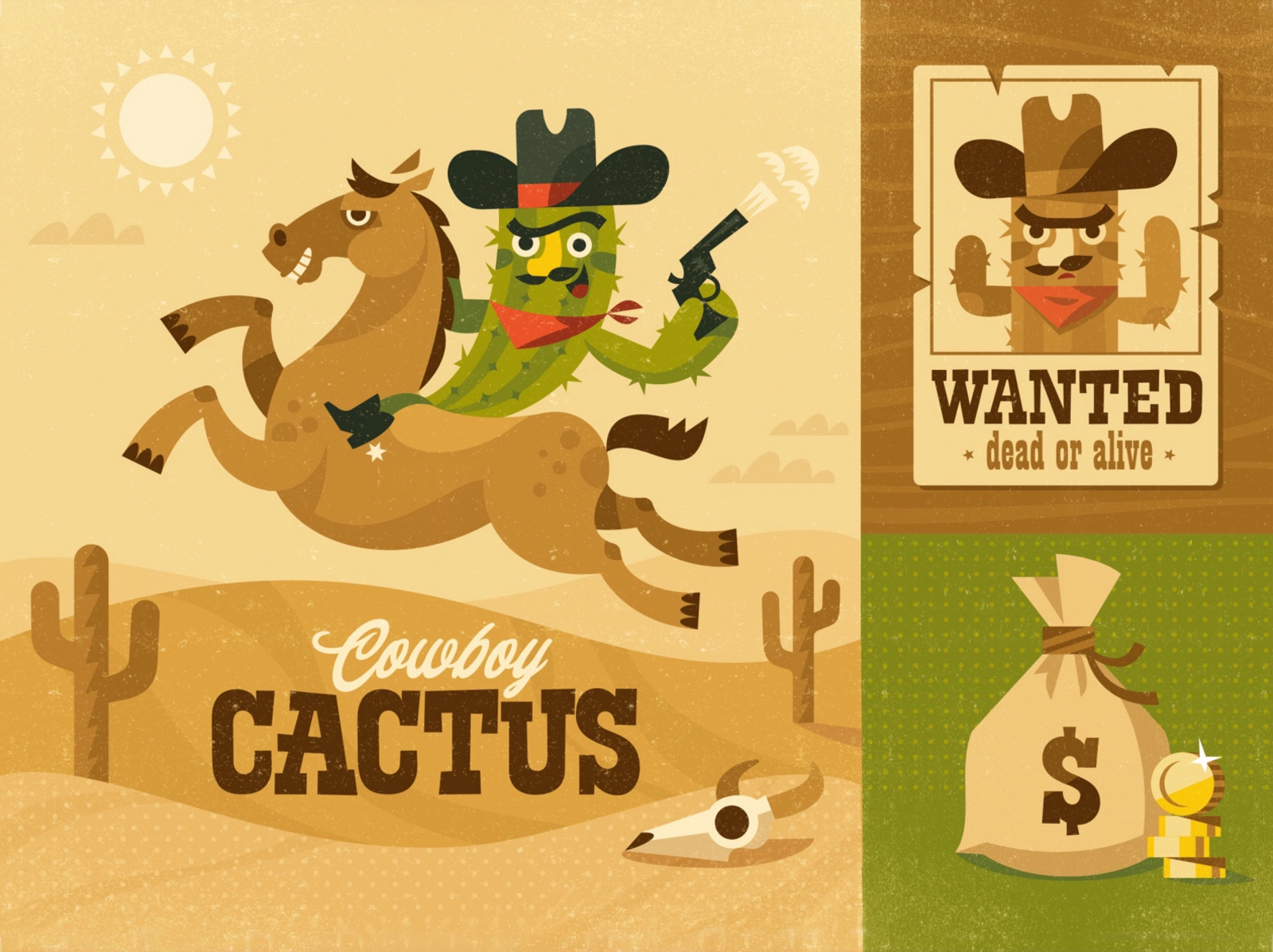 Cowboy Cactus childrens illustration horse cactus cowboy wildwest char.webp