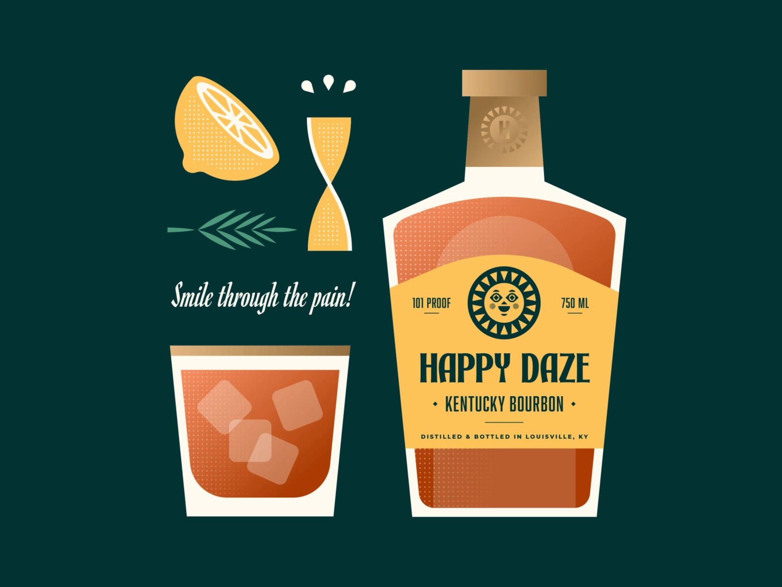 Happy Daze Bourbon kentucky sun gold juices juice citrus rosemary labe.webp