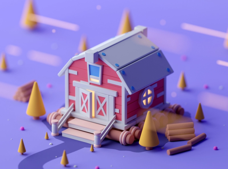 Farm isometric room cartoon illustration game lowpoly octane cinema 4d.webp