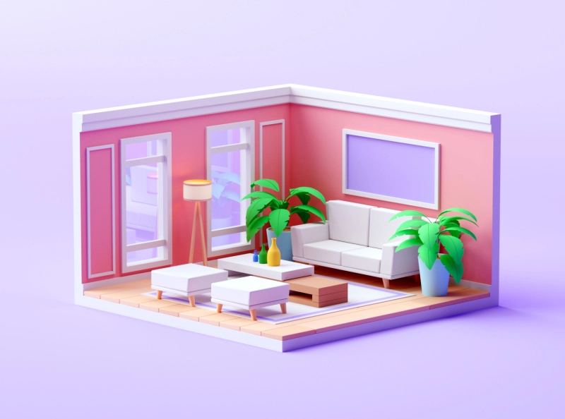 Living Room isometric room illustration cartoon lowpoly architecture c.webp