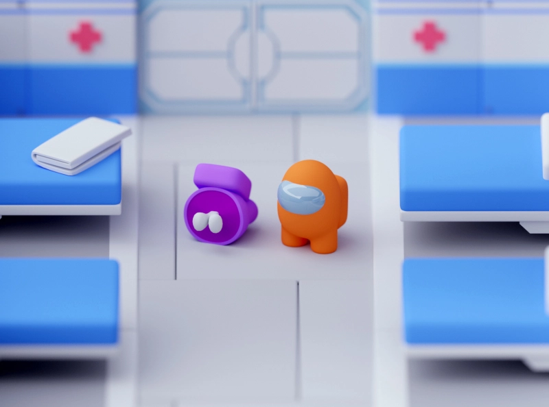 Med Bay Among Us low poly illustration game design isometric room amon.webp