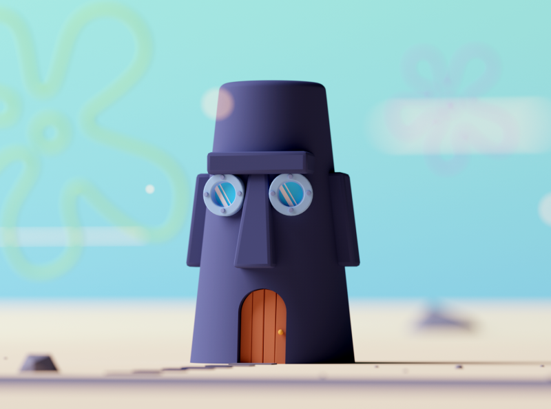 Squidward Tentacles house fantasy illustration cartoon game lowpoly oc.webp