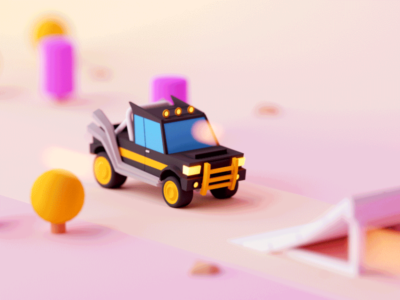 Truck game design illustration low poly cartoon lowpoly octane cinema.gif