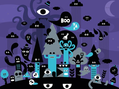 Freaky Forest illustration monsters freaky night forest mo afro moon c.jpg