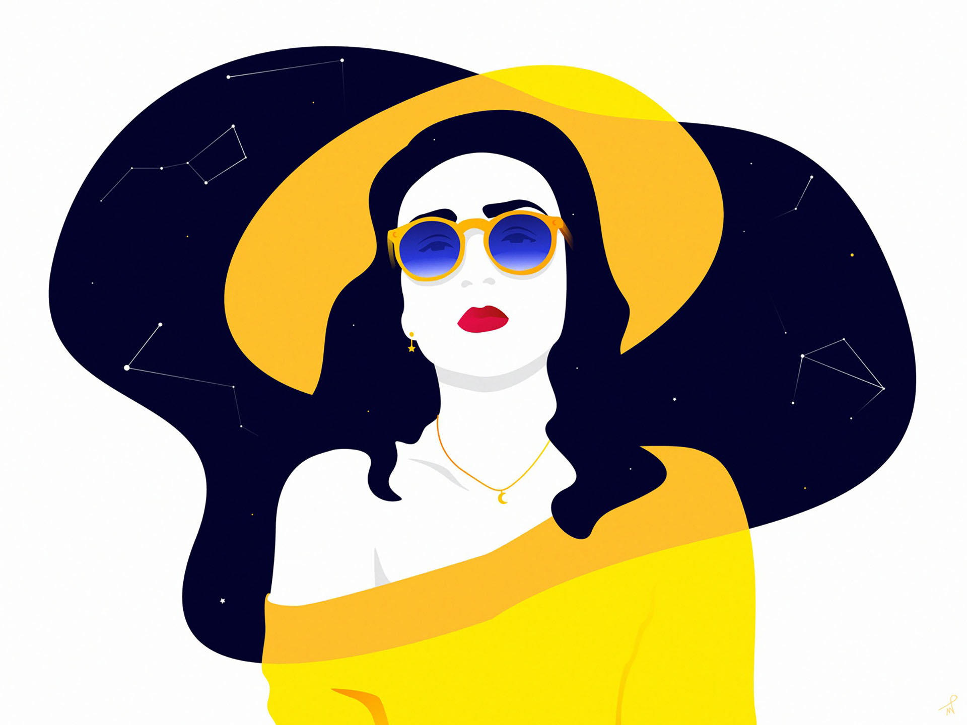 Luna white black yellow moon hat cosmos sky vector sunglasses stars de.jpg