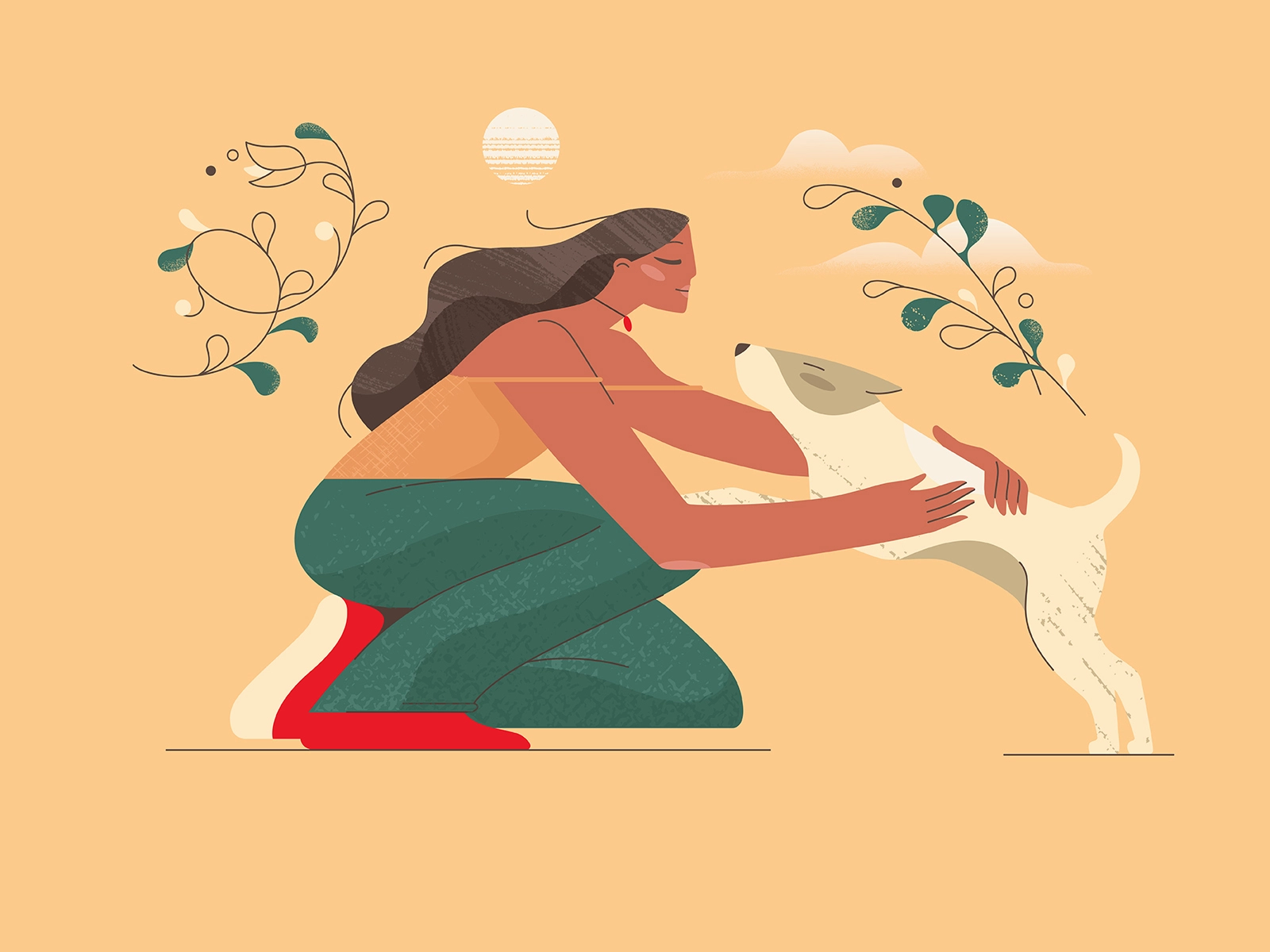 A Girl And A Dog 4 pets pet friends dog illustration girl character gr.webp