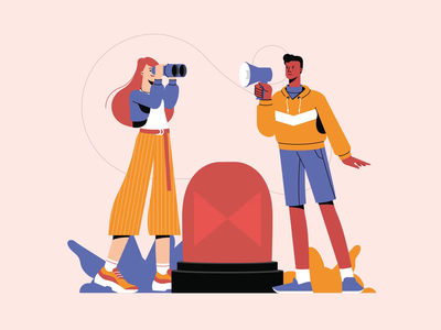 A Girl With Binoculars, a Guy With The Megaphone animation motion desi.webp