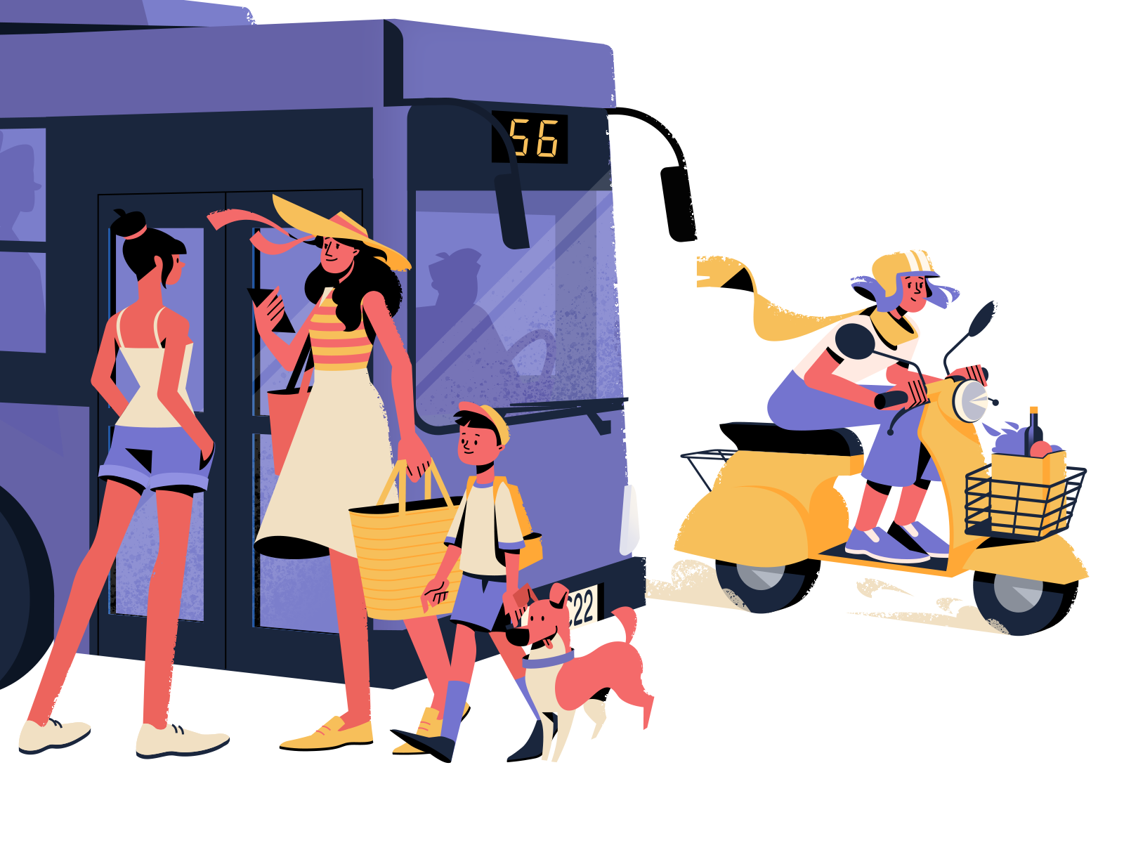 City life society walking life people cityscape illustration art bike.png