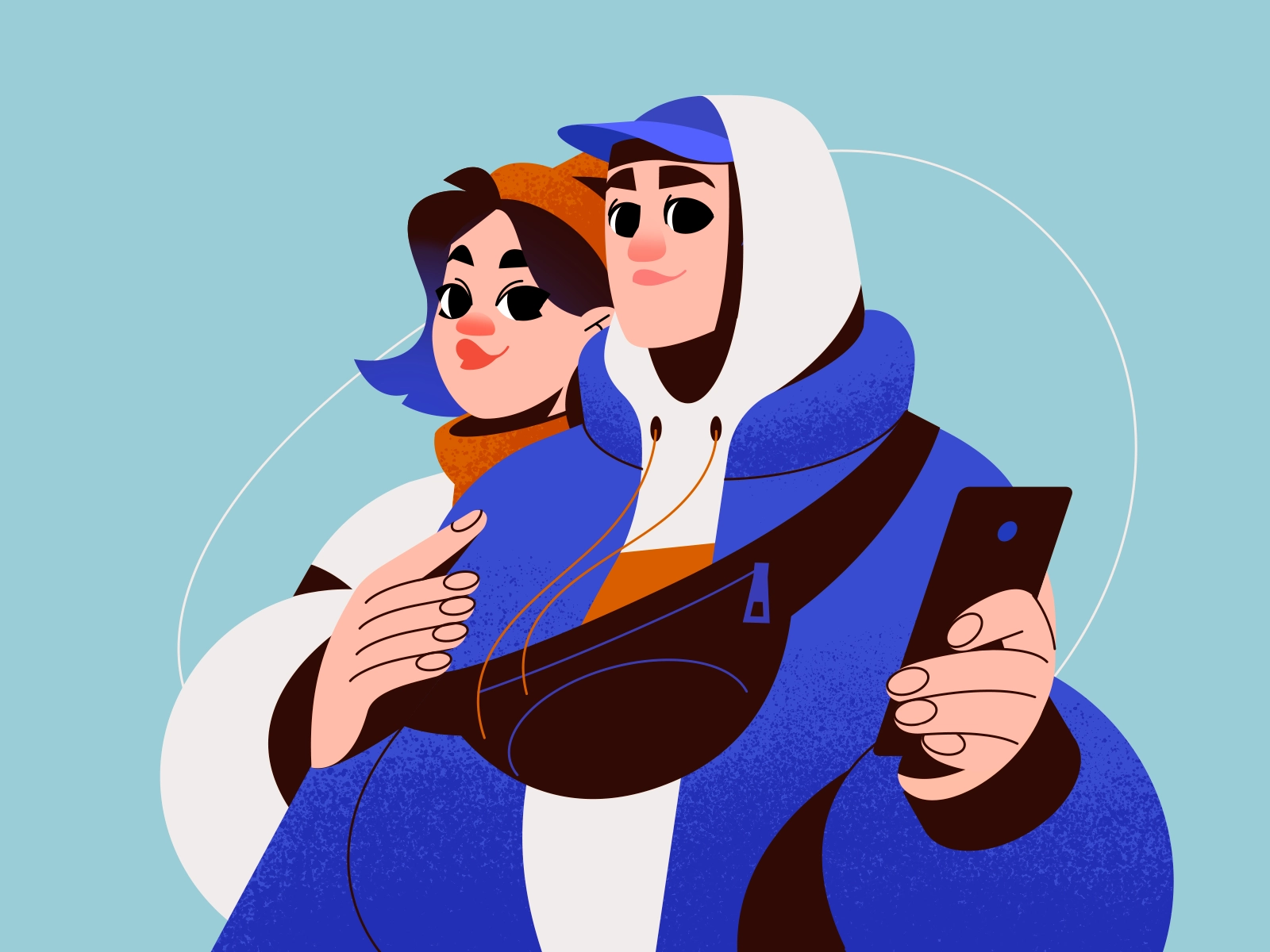 Couple Walking Together blue cute art couple walking girl graphic digi.webp