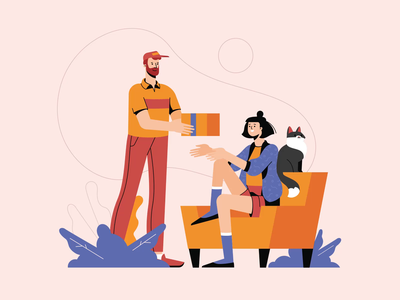 Delivery Guy Handing A Box To A Woman motion graphics animation animat.webp