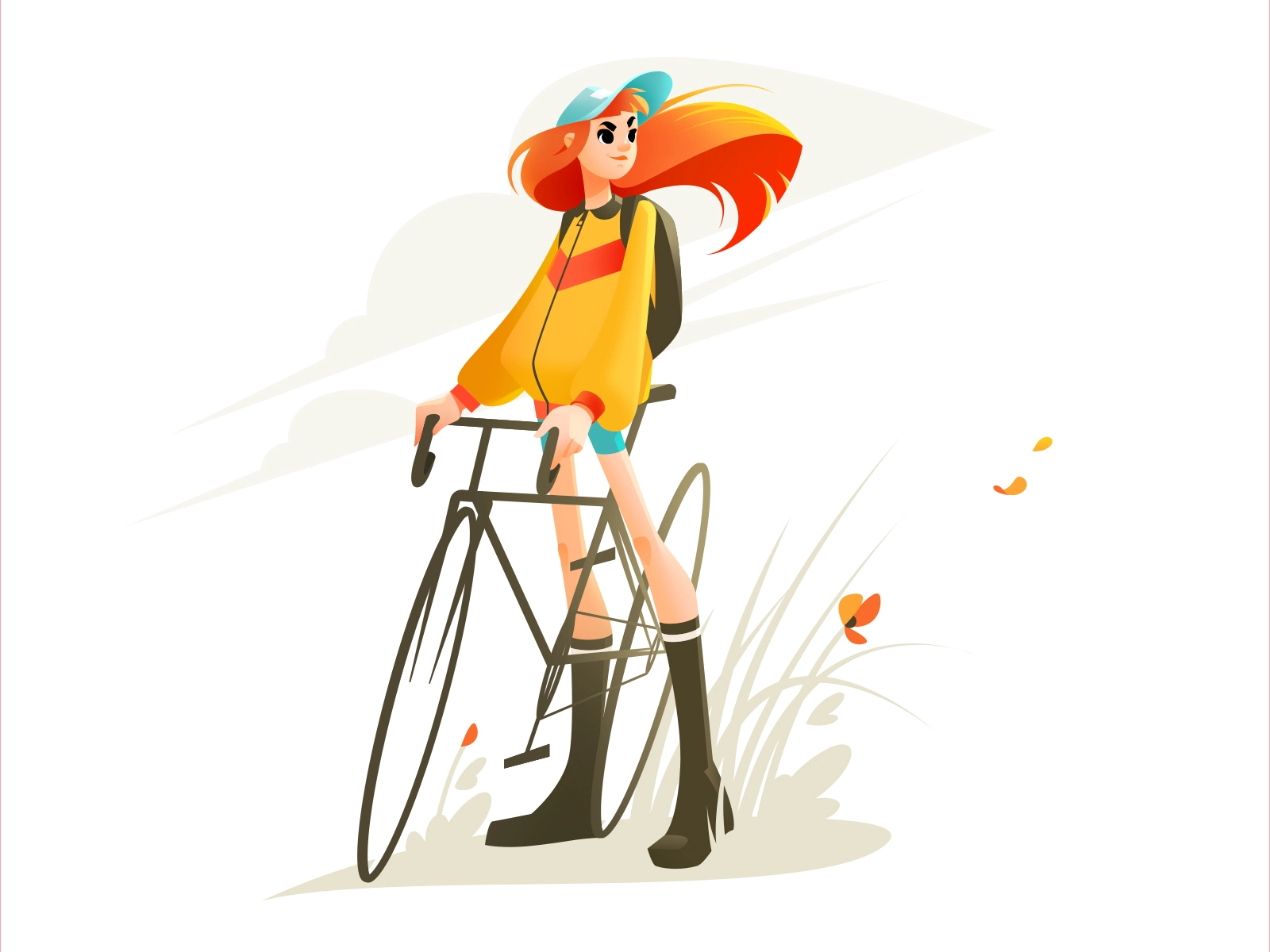 Girl on a Bike Illustration bicycle cycling design flat graphic charac.webp
