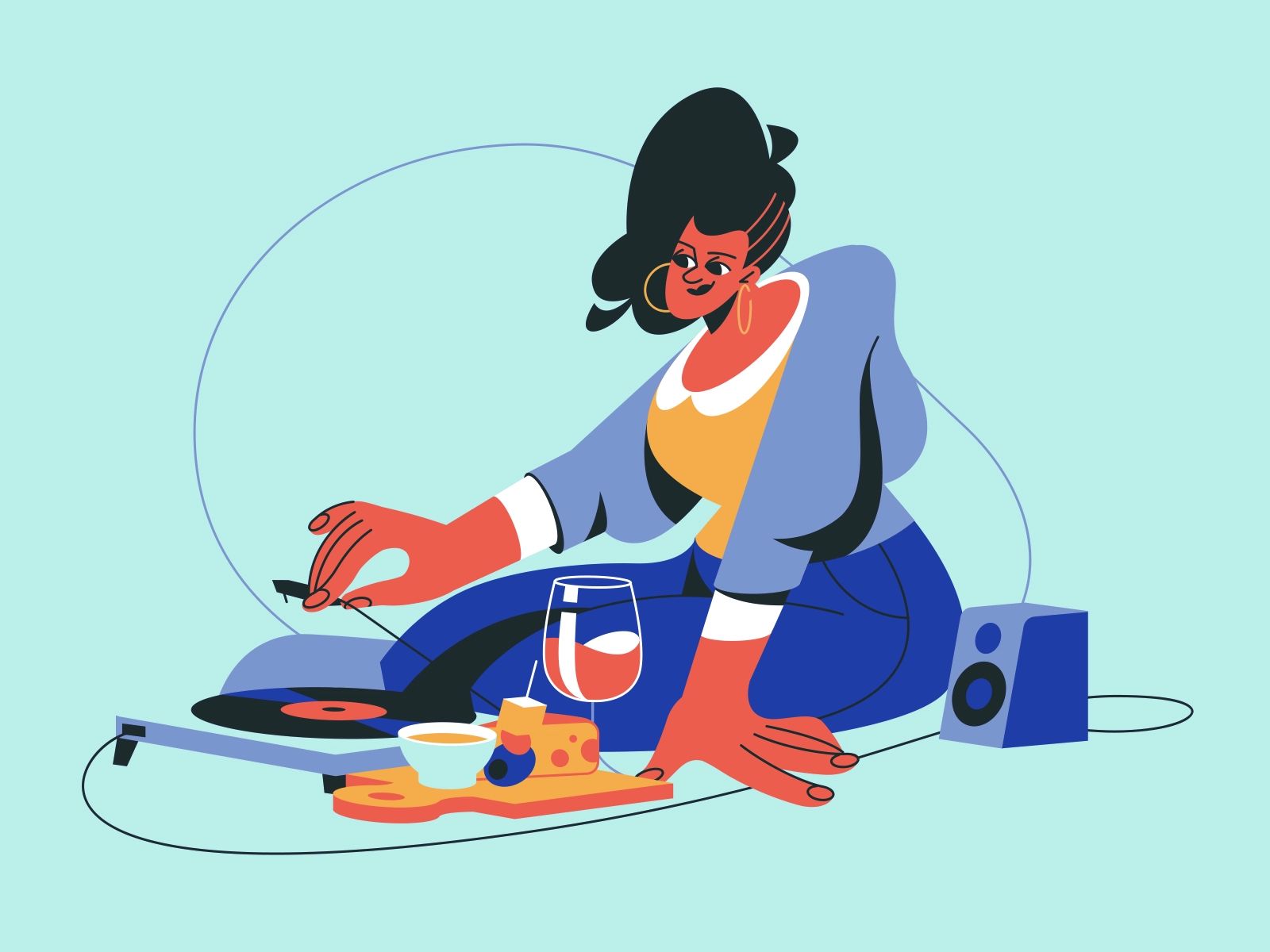 Lockdown Characters A Girl With Vinyl Records evening snack girl illus.webp