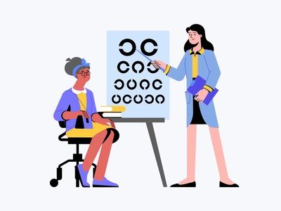 Medical Characters Visiting An Optometrist flat character design illus.webp