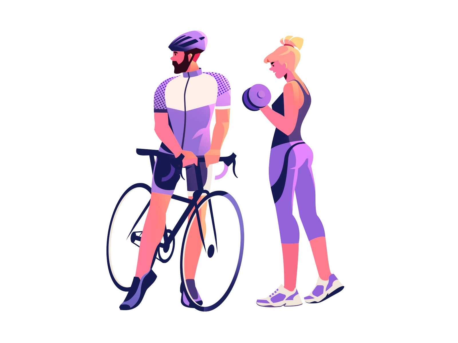 Sports Characters fitness workout training health gym 2d illustration.webp