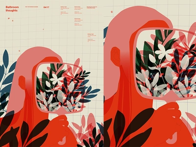Bathroom Thoughts mirror girl illustration floral design florwars flor.webp