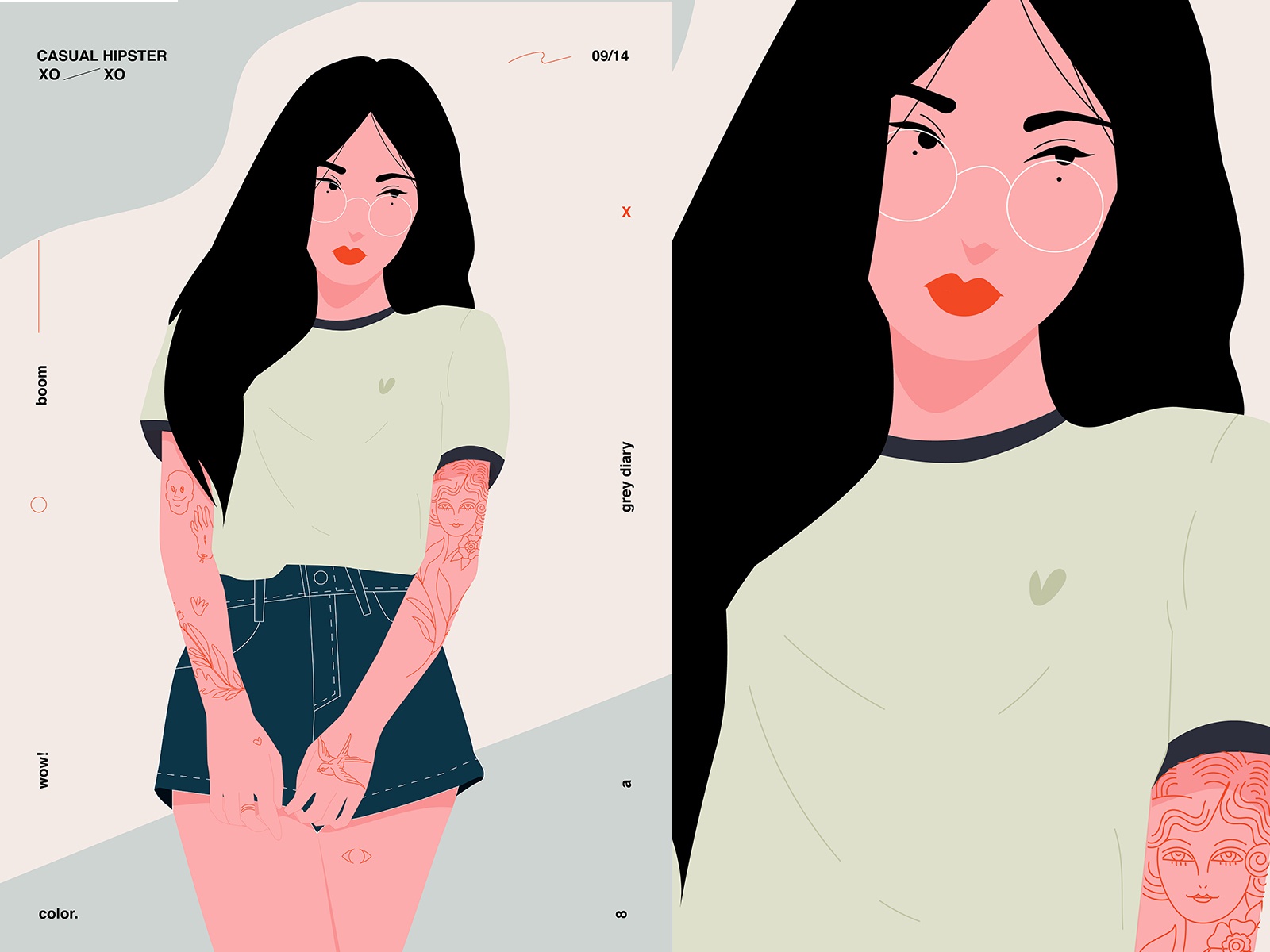 Casual hipster End of summer girl illustration girl character fragment.jpg